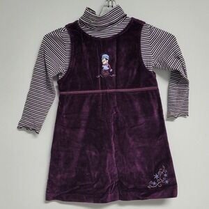 Disney Store Minnie Mouse Dress 4/5 Embroidered Purple Velvet Set Girls